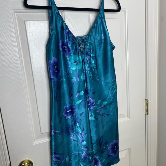 Vintage blue and purple floral slip dress | L - Picture 2 of 9